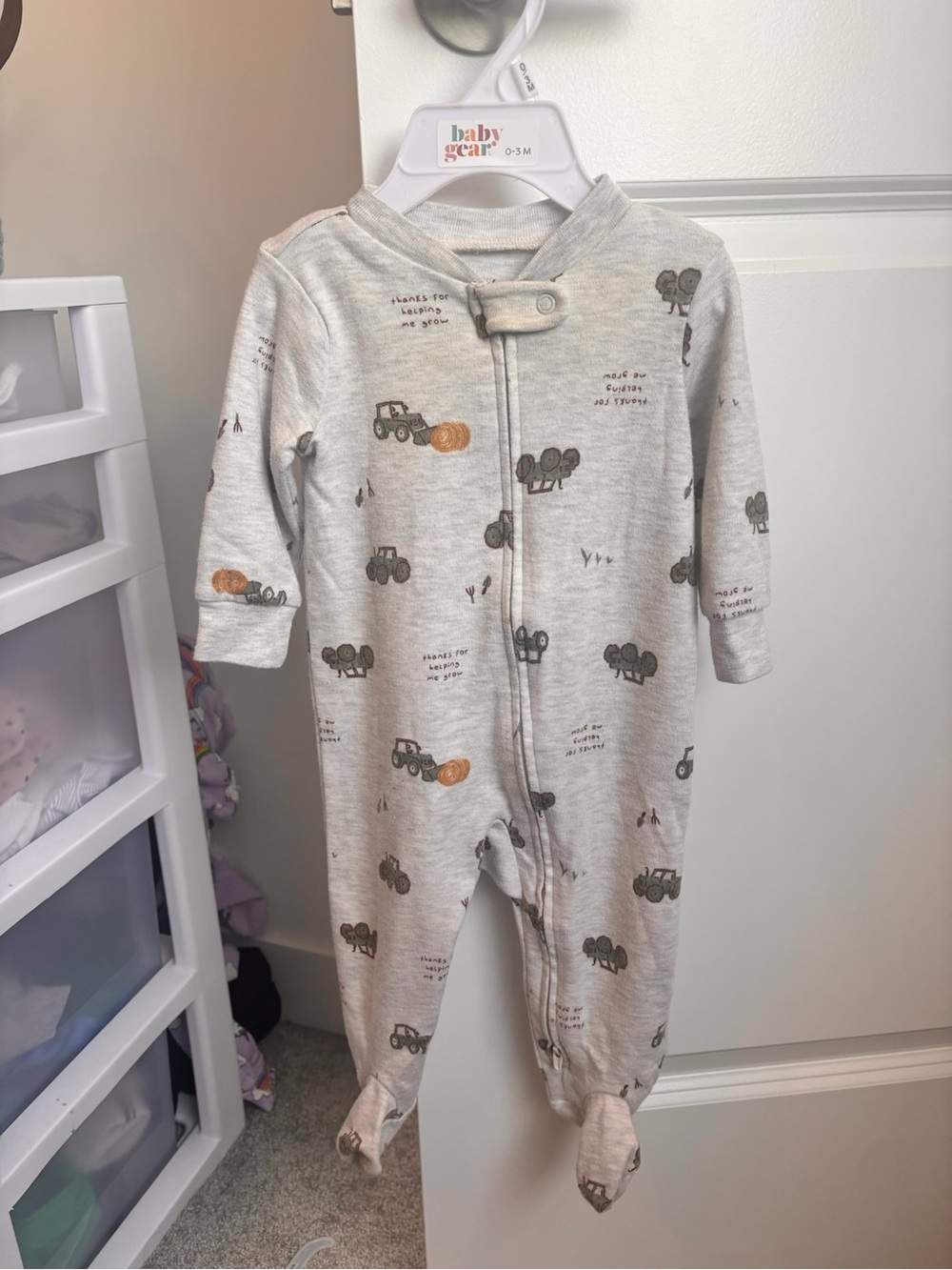 Carter's Neutral Gray Footed Pajamas with Tractor Print
